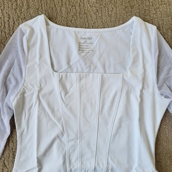 Women’s Long Sleeve White Square Neck Bodysuit – Size XL – NWT – PinkmStyle - Picture 3 of 11